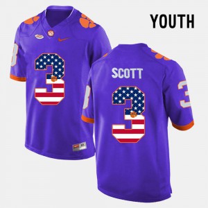 Purple Youth(Kids) Artavis Scott Clemson Jersey #3 US Flag Fashion 250200-885