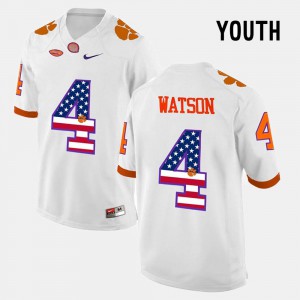 DeShaun Watson Clemson Jersey White #4 US Flag Fashion Youth(Kids) 427510-835