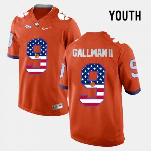 #9 Youth US Flag Fashion Orange Wayne Gallman II Clemson Jersey 933284-476
