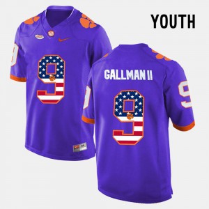Purple #9 US Flag Fashion Youth(Kids) Wayne Gallman II Clemson Jersey 889486-409