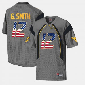Geno Smith WVU Jersey Mens #12 Gray US Flag Fashion 660773-323