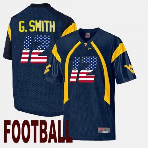 US Flag Fashion Men's Navy #12 Geno Smith WVU Jersey 729401-687