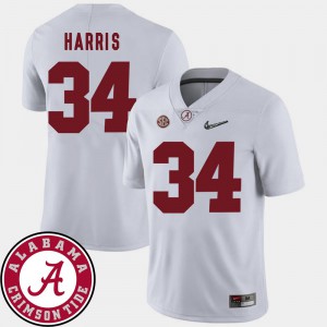 2018 SEC Patch College Football For Men's #34 White Damien Harris Alabama Jersey 983475-388