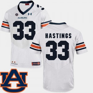 SEC Patch Replica #33 Men College Football White Will Hastings Auburn Jersey 974083-883