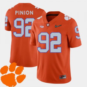 For Men's College Football Orange Bradley Pinion Clemson Jersey #92 2018 ACC 754100-421