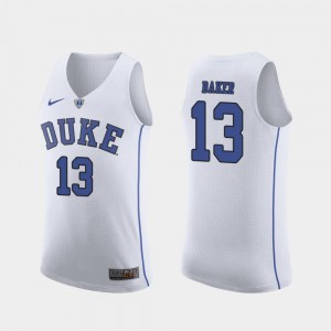 White For Men's March Madness College Basketball Joey Baker Duke Jersey #13 Authentic 787223-361