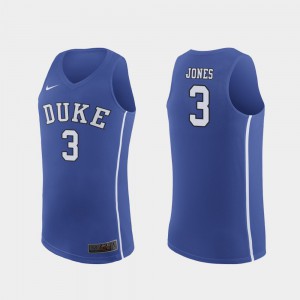 #3 March Madness College Basketball Tre Jones Duke Jersey Royal For Men's Authentic 108256-227