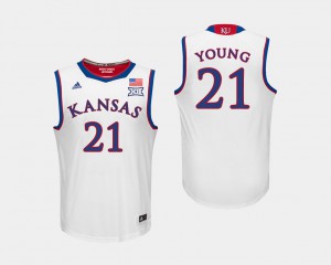 Men's College Basketball #21 White Clay Young KU Jersey 225693-197