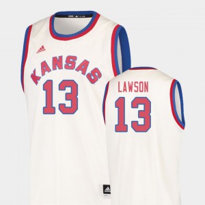 #13 Hardwood Classics College Basketball K.J. Lawson KU Jersey For Men Cream 687148-440