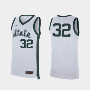 #32 For Men's MSU Jersey Replica White Retro College Basketball 408685-116