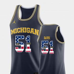 #51 College Basketball Austin Davis Michigan Jersey For Men's Navy USA Flag 671358-775