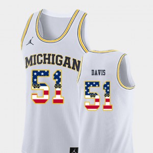 Austin Davis Michigan Jersey #51 USA Flag White For Men's College Basketball 400064-630