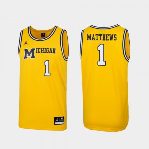 Charles Matthews Michigan Jersey Maize 1989 Throwback College Basketball Replica #1 For Men 263265-279