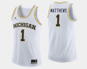 #1 College Basketball Mens White Charles Matthews Michigan Jersey 391449-197