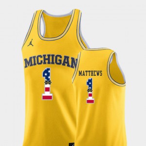 #1 Yellow College Basketball USA Flag For Men Charles Matthews Michigan Jersey 589253-526