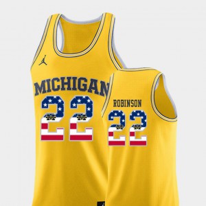 USA Flag Men's College Basketball #22 Duncan Robinson Michigan Jersey Yellow 834927-840