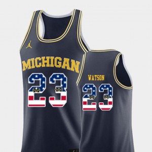 USA Flag College Basketball Navy Men's #23 Ibi Watson Michigan Jersey 182418-350