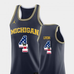 Navy #4 College Basketball Men Isaiah Livers Michigan Jersey USA Flag 231608-209