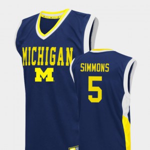 For Men's Fadeaway College Basketball #5 Jaaron Simmons Michigan Jersey Blue 802507-556