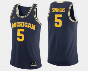 Navy Jaaron Simmons Michigan Jersey College Basketball #5 Mens 763862-164