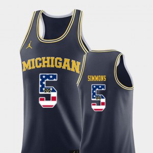 Men Jaaron Simmons Michigan Jersey #5 USA Flag Navy College Basketball 659913-725
