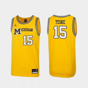 Maize Jon Teske Michigan Jersey 1989 Throwback College Basketball For Men Replica #15 567200-812