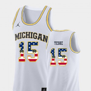 USA Flag Men White #15 College Basketball Jon Teske Michigan Jersey 253084-760