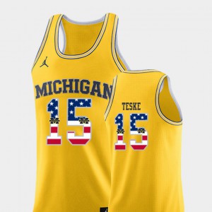 Yellow #15 College Basketball USA Flag Men's Jon Teske Michigan Jersey 573179-978