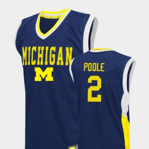 For Men's #2 College Basketball Jordan Poole Michigan Jersey Fadeaway Blue 304670-594
