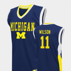 For Men's Luke Wilson Michigan Jersey #11 College Basketball Fadeaway Blue 654513-325