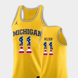 For Men USA Flag Yellow #11 College Basketball Luke Wilson Michigan Jersey 308440-347