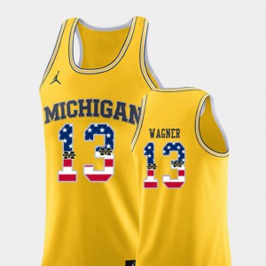 College Basketball #13 USA Flag For Men Moritz Wagner Michigan Jersey Yellow 641622-746
