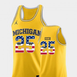 #25 Naji Ozeir Michigan Jersey College Basketball USA Flag Yellow Mens 888481-881