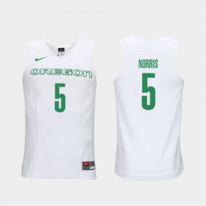 Elite Authentic Performance College Basketball White Authentic Performace #5 Miles Norris Oregon Jersey Men 178597-378