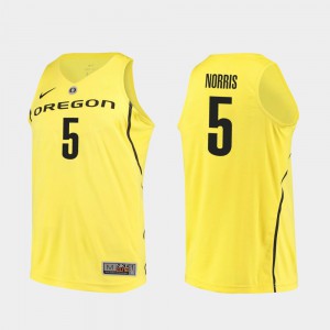 #5 College Basketball Yellow Mens Miles Norris Oregon Jersey Authentic 113311-803