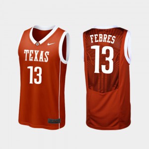 Burnt Orange #13 College Basketball Replica For Men's Jase Febres Texas Jersey 975267-649