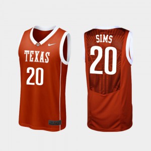 Burnt Orange For Men Replica College Basketball Jericho Sims Texas Jersey #20 644084-827