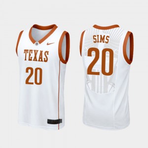 College Basketball Jericho Sims Texas Jersey Mens #20 White Replica 800161-568