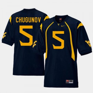 Replica Chris Chugunov WVU Jersey College Football Navy Mens #5 646618-943