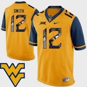 #12 Pictorial Fashion Geno Smith WVU Jersey Gold Football For Men 493680-257