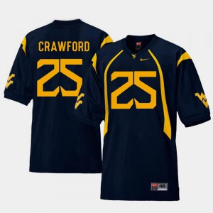 Justin Crawford WVU Jersey Replica Navy For Men #25 College Football 801334-519