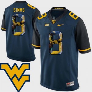 #8 Men's Pictorial Fashion Football Navy Marcus Simms WVU Jersey 293988-728