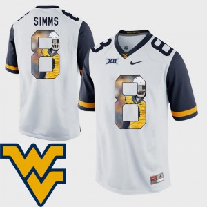 For Men's White Pictorial Fashion Marcus Simms WVU Jersey #8 Football 417543-265