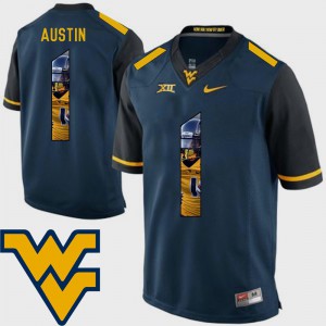 #1 Pictorial Fashion Navy Football Tavon Austin WVU Jersey For Men 792575-328