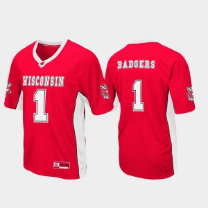 For Men Football #1 Red Max Power Wisconsin Jersey 118703-955