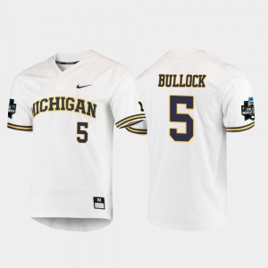 2019 NCAA Baseball College World Series Mens Christan Bullock Michigan Jersey #5 White 595033-932