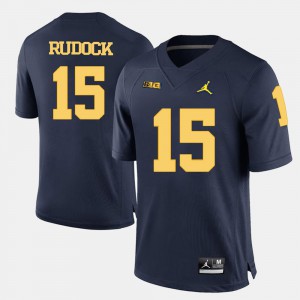 College Football #15 Jake Rudock Michigan Jersey Navy Blue For Men's 423397-622