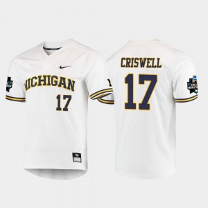 #17 2019 NCAA Baseball College World Series Jeff Criswell Michigan Jersey Mens White 119463-185