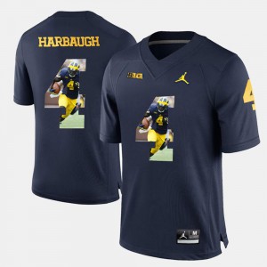 Jim Harbaugh Michigan Jersey Player Pictorial #4 Navy Blue Mens 234411-178