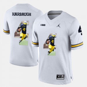 Mens Player Pictorial White #4 Jim Harbaugh Michigan Jersey 423430-880